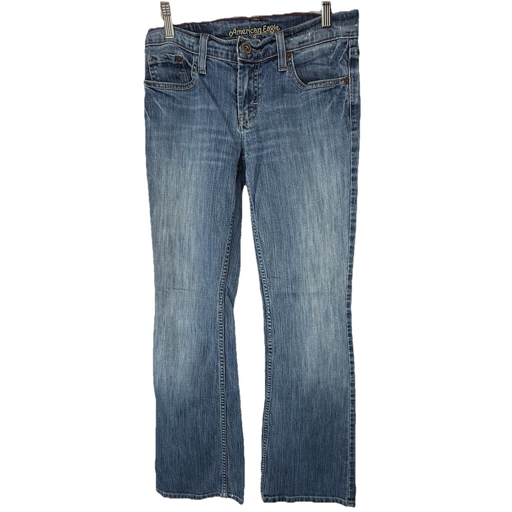 American Eagle Jeans Womens 4 Reg Hipster Flare Boho Hippie Faded Casual